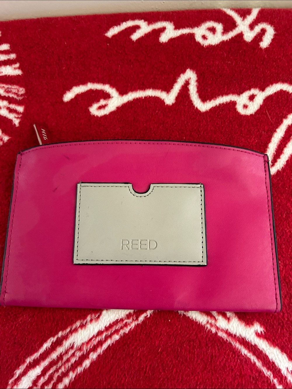 Pink Leather Wristlet Wallet with Cream Card Pocket